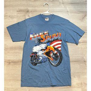Free Spirit Shirt Short Sleeve Crew Neck Motorcycle‎ Biker American Flag Eagle M